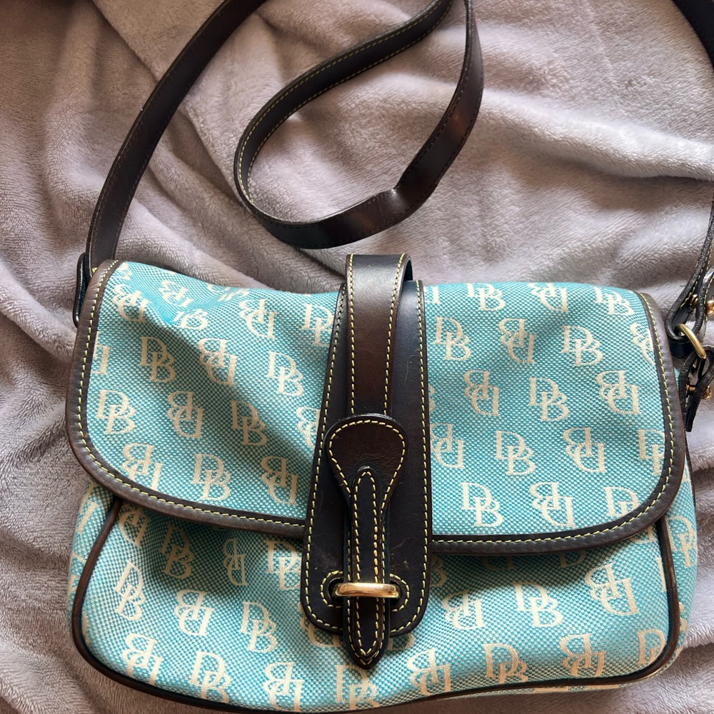 Dooney & Bourke Blue and Brown Crossbody Bag with Leather Trim